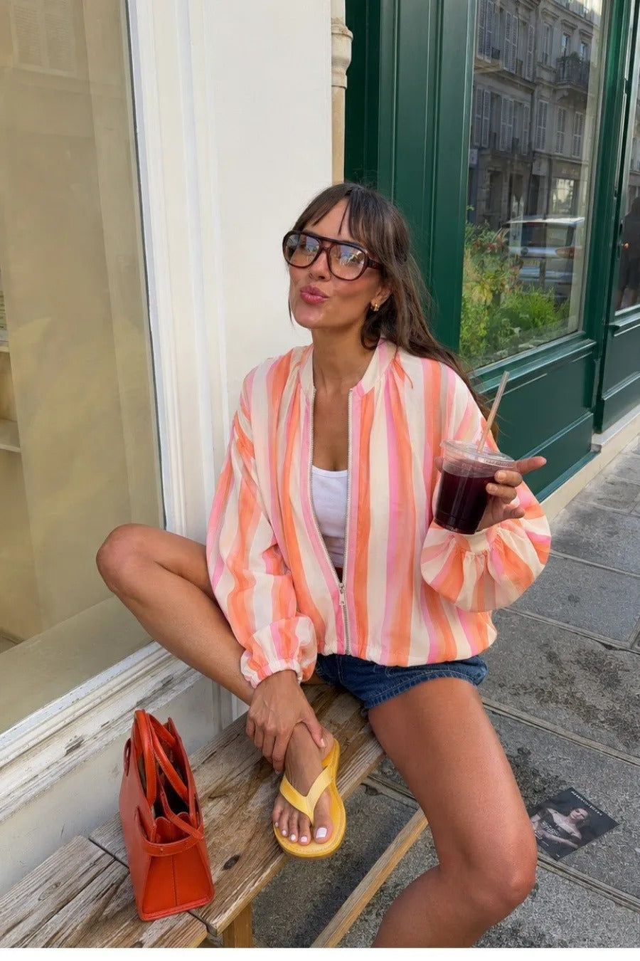 Alessia Striped Bomber Jacket
