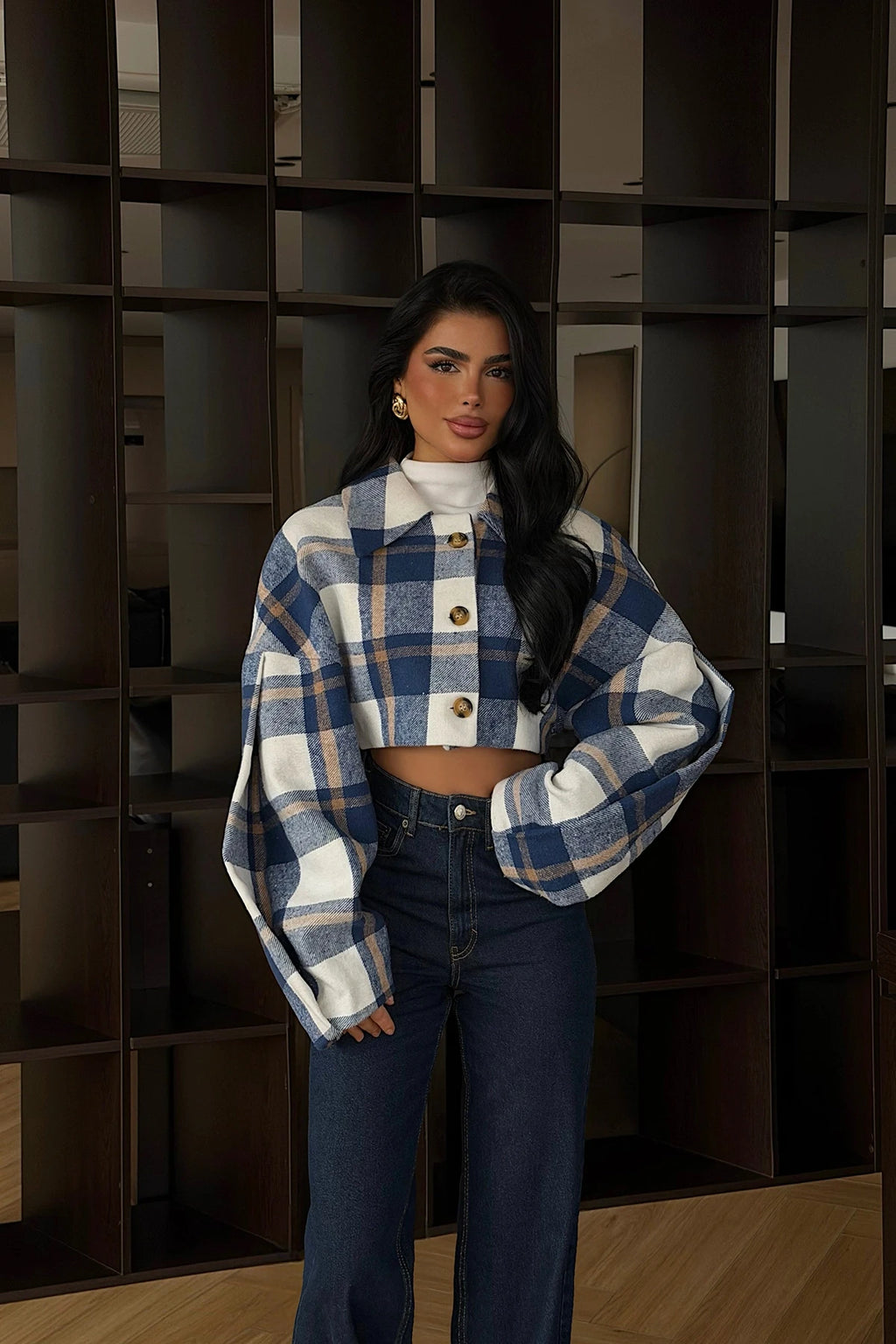 Avenelle Plaid Cropped Jacket – Green