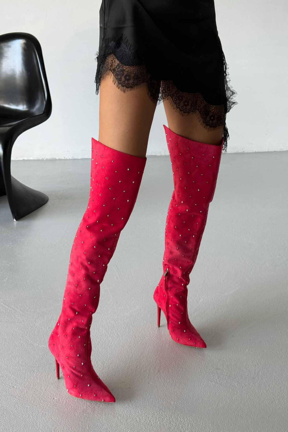 Zavielle Over-the-Knee Stiletto Boots – Metallic Silver