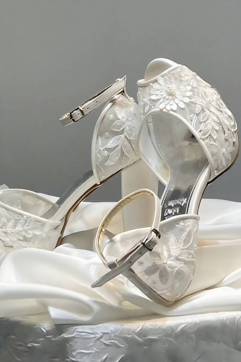 White Floral Lace Wedding Shoes - Platform Block Heel Open Toe Bridal Shoes