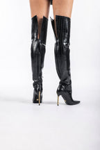 Zavielle Over-the-Knee Stiletto Boots – Metallic Silver