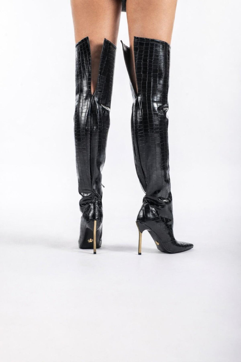 Zavielle Over-the-Knee Stiletto Boots – Metallic Silver