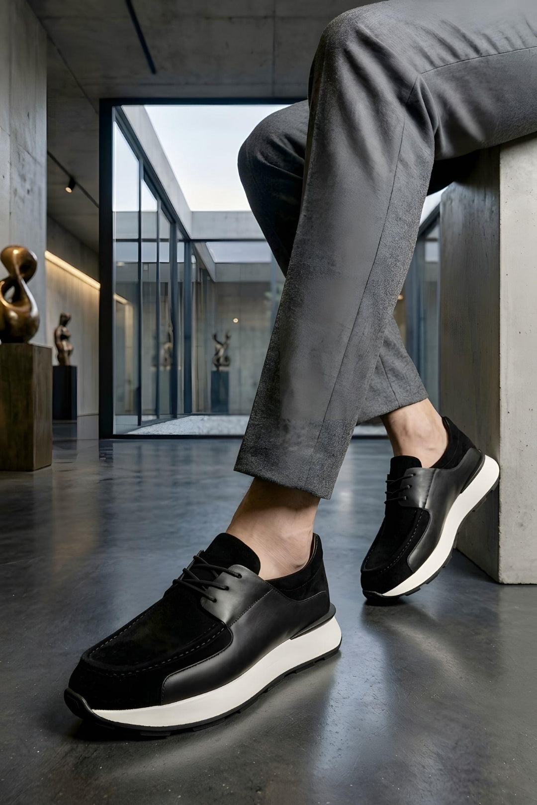Siyah %100 Hakiki Deri Ultra Hafif Eva Taban Sneaker