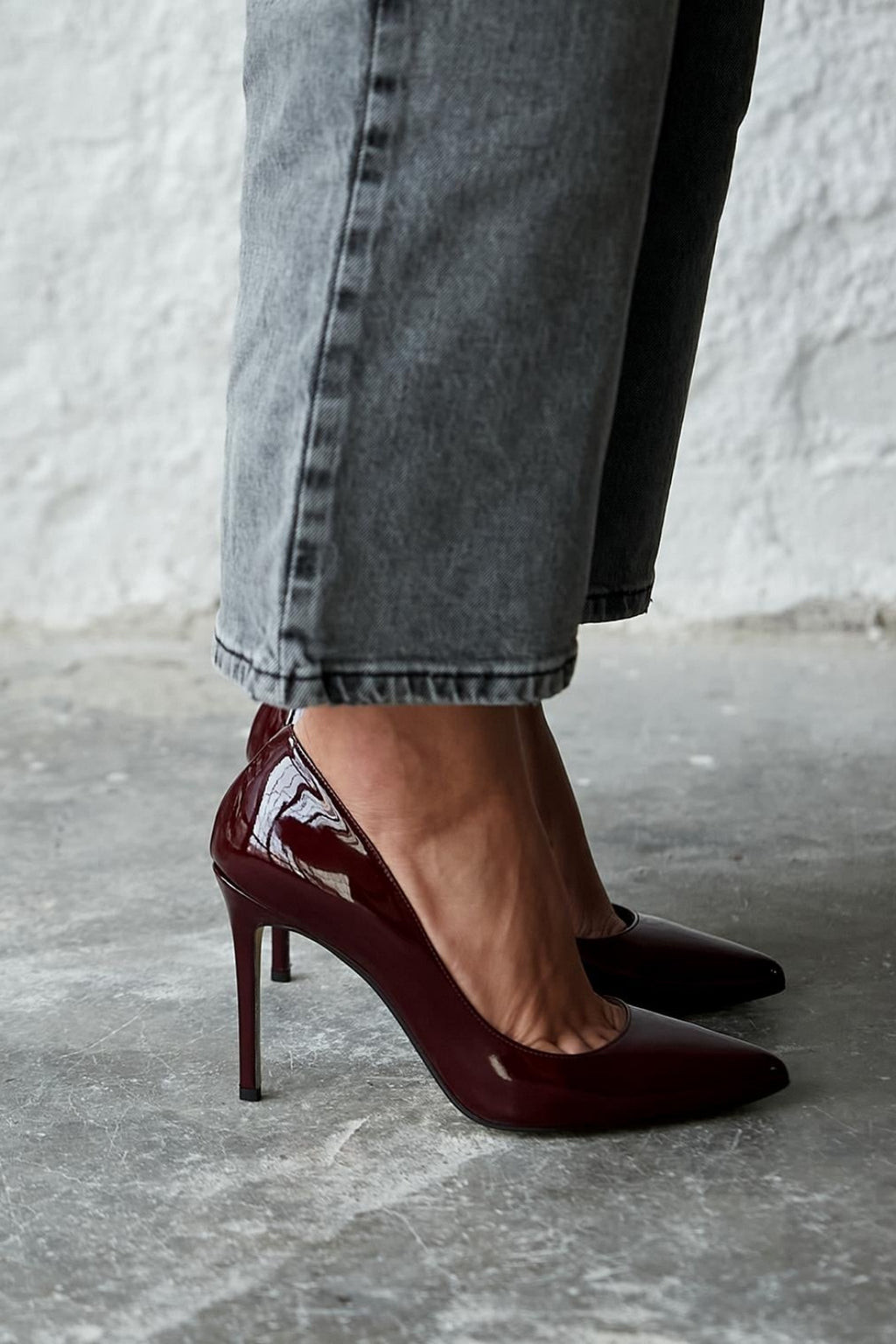 Sity Hakiki Deri Bordo Rugan Stiletto (10 CM)
