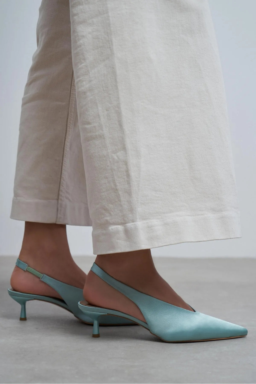 WILSON Satin Slingback Kitten Heel – Turquoise
