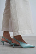 WILSON Satin Slingback Kitten Heel – Turquoise
