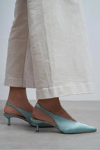 WILSON Satin Slingback Kitten Heel – Turquoise