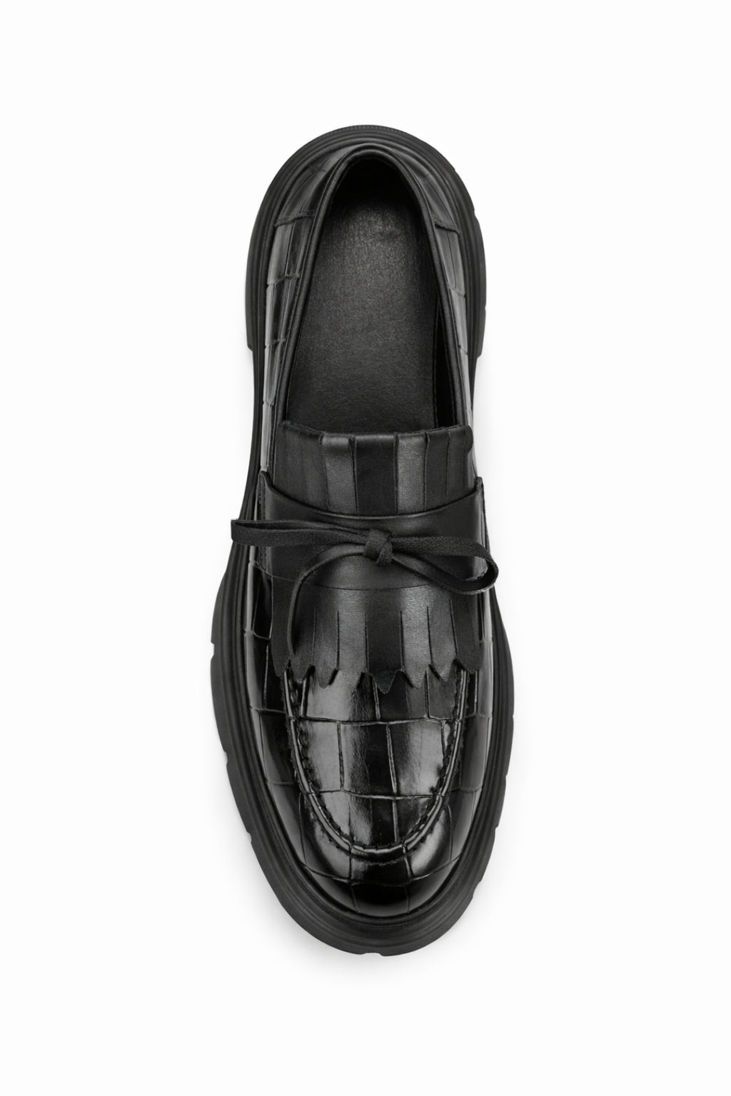 Siyah Kroko Baskılı Püsküllü Loafer
