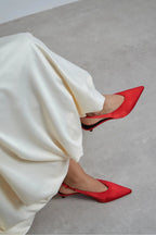 Wilson Slingback Satin Kitten Heels – Red