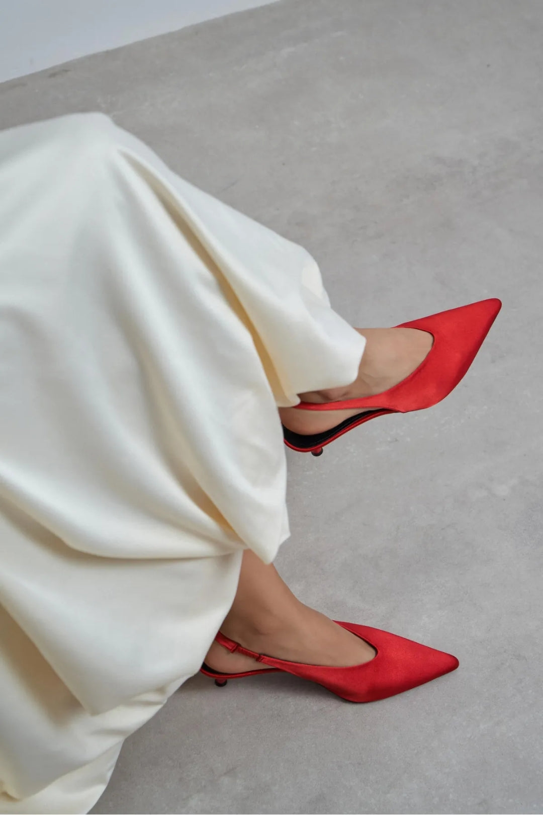 Wilson Slingback Satin Kitten Heels – Red