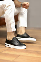Martin Black 100% Genuine Leather Soft and Lightweight EVA Sole Sneaker