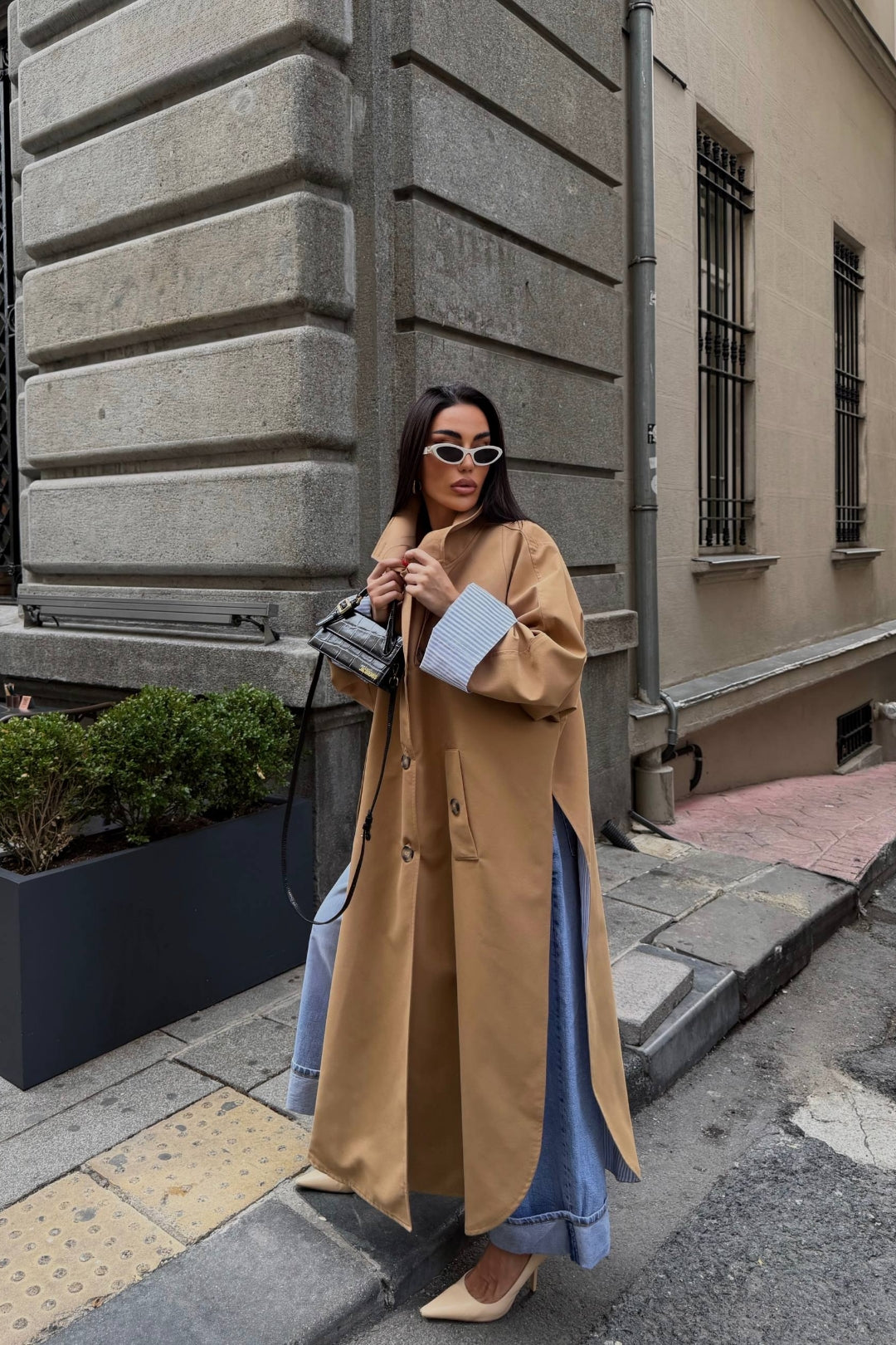 Sable Contrast Panel Trench Coat – Camel
