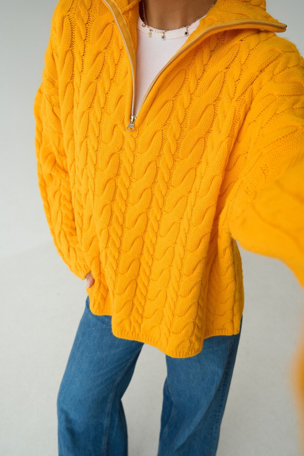 Merrick Chunky Cable-Knit Half-Zip Sweater – Orange