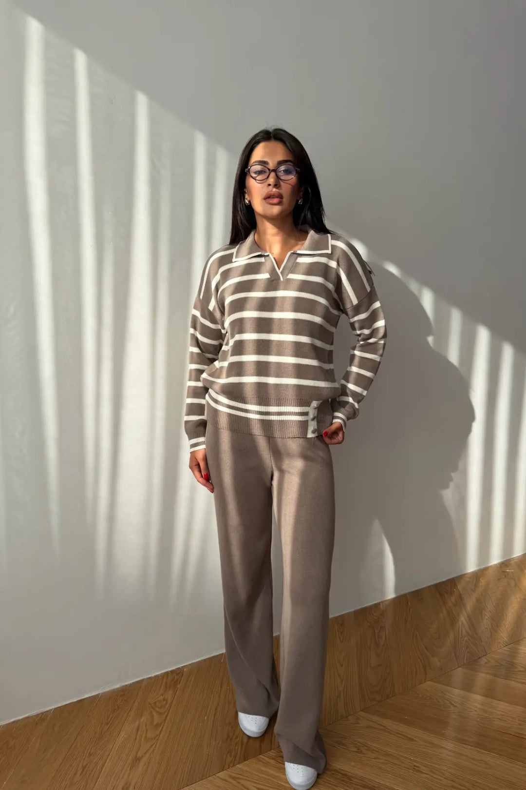 Blythe Striped Polo Knit Two-Piece Set