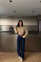 Beige Crop Cut Cardigan