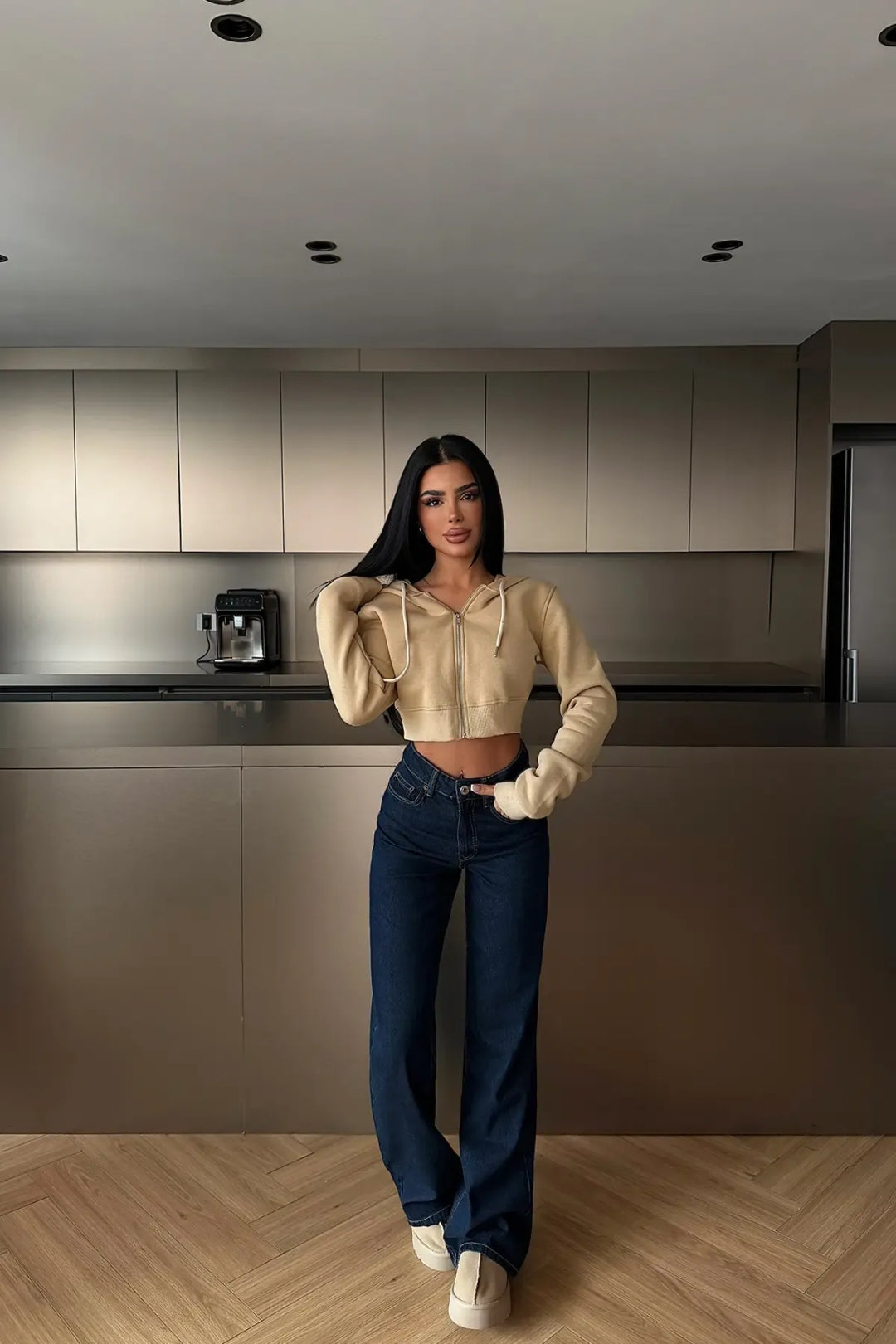 Beige Crop Cut Cardigan
