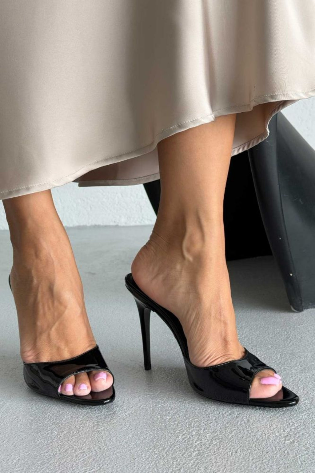 Hailey Patent Leather Stiletto Slide Sandals – 10 CM Heel | White