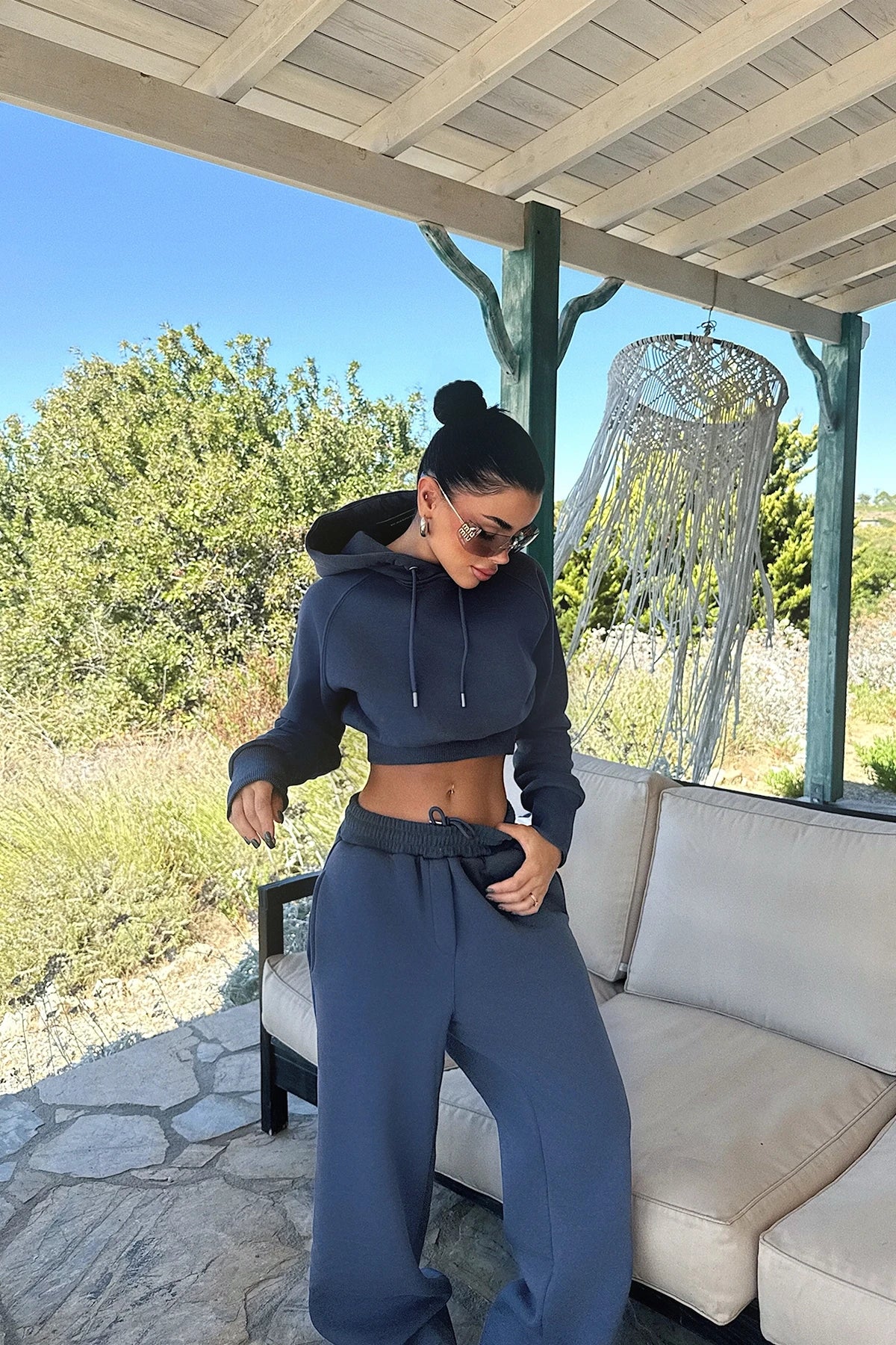 Arden Scarf-Hood Cropped Tracksuit – Smoke Grey