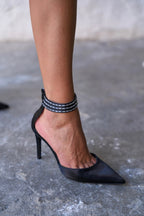 Madrid – Crystal Ankle Satin Heels – Black