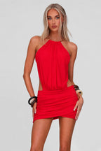 Alessia Sculpted Halter Mini Dress – White