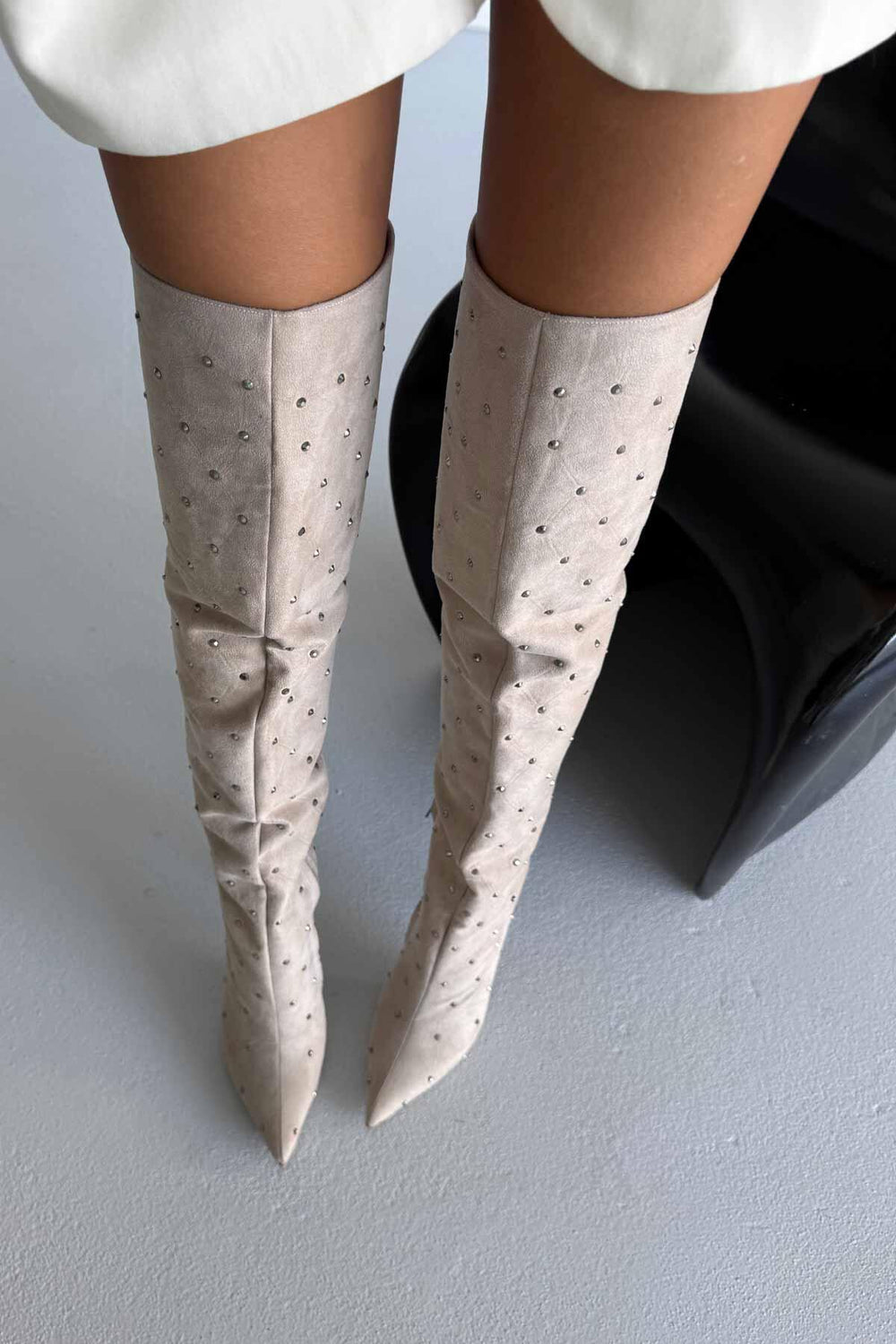 Zavielle Over-the-Knee Stiletto Boots – Metallic Silver