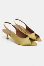Aurelia Satin Peep-Toe Slingback Kitten Heels – Burgundy Satin