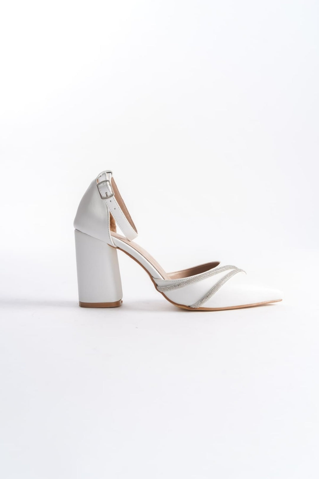 Kadın Beyaz Taşlı Topuklu Abiye Ayakkabı - 8.5 CM Kalın Topuklu