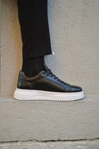 Armin Black 100% Genuine Leather Pool Eva Sole Sneakers