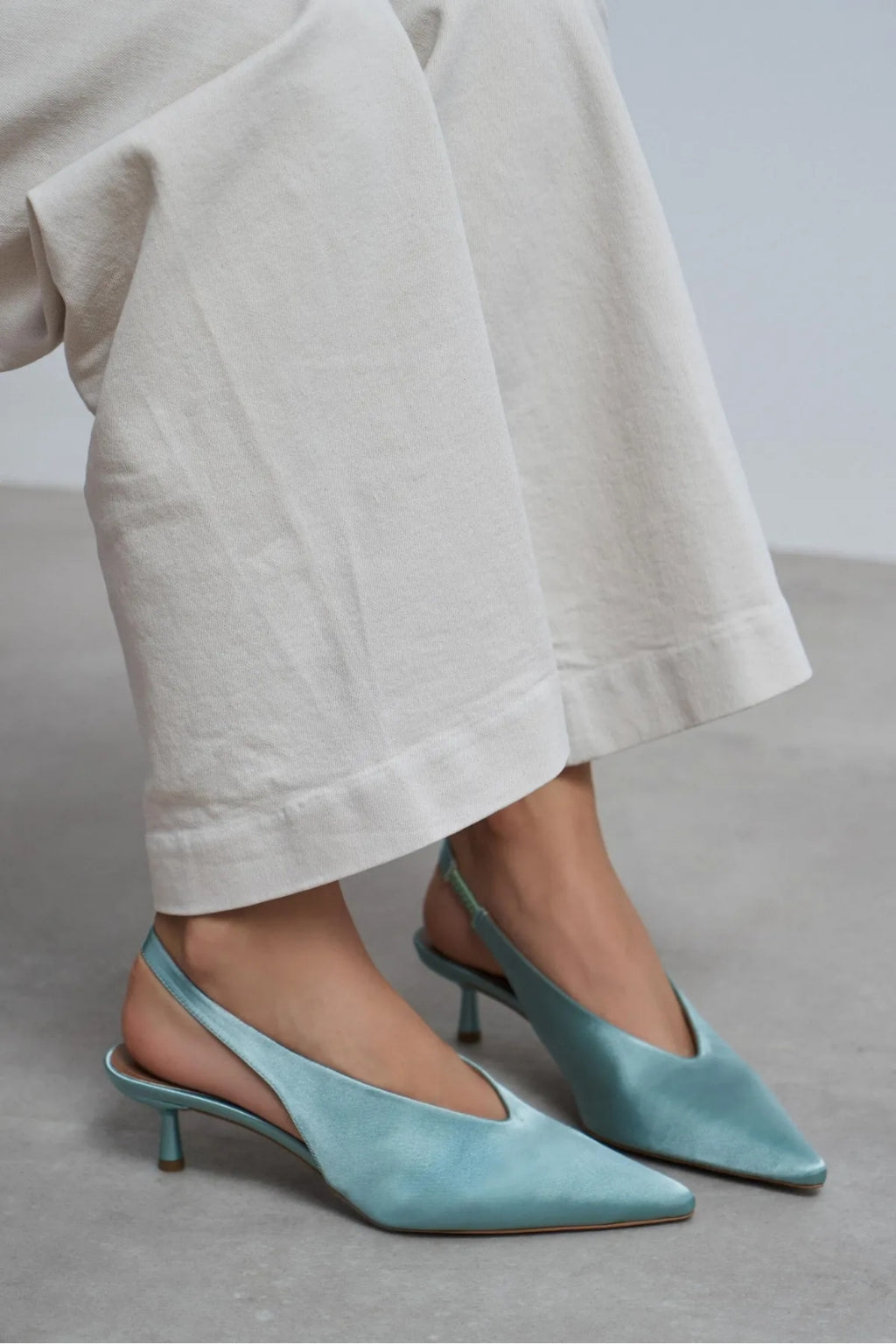 WILSON Satin Slingback Kitten Heel – Turquoise