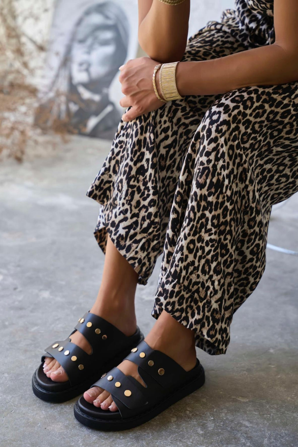 Caleb Black Genuine Leather Comfort Women's Slippers
