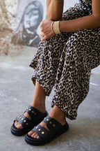Caleb Black Genuine Leather Comfort Women's Slippers