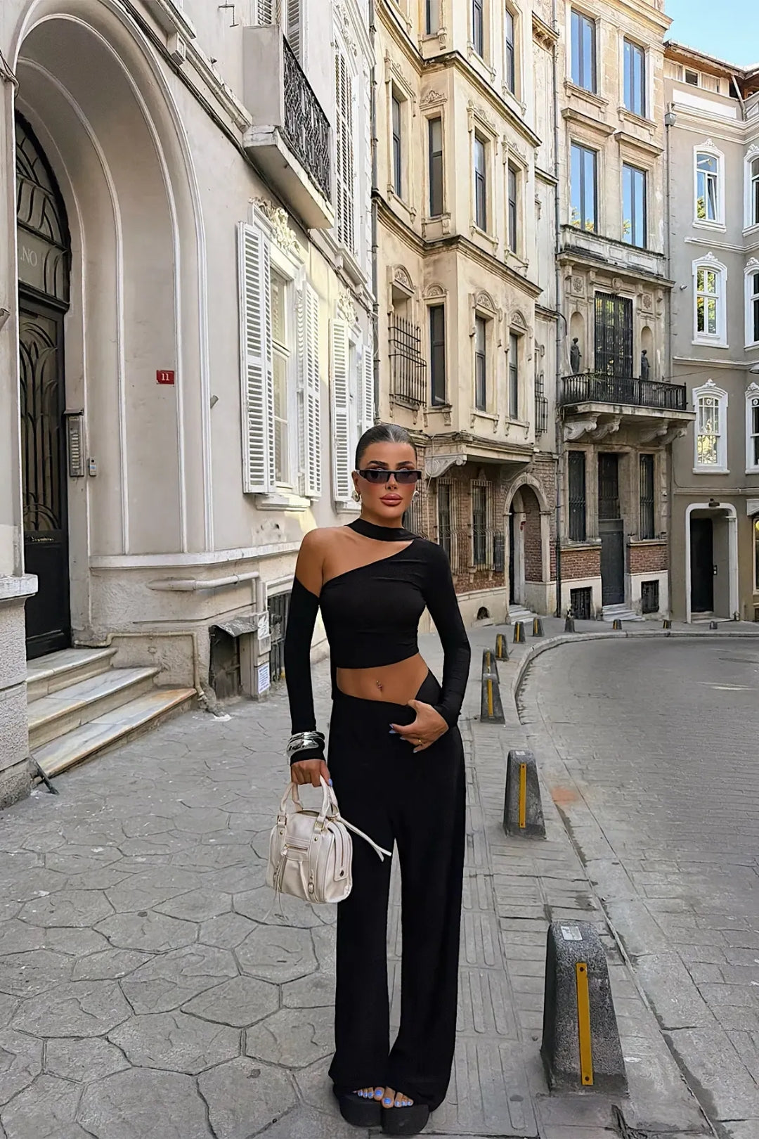 Amaris Off-Shoulder Wide-Leg Set – Black