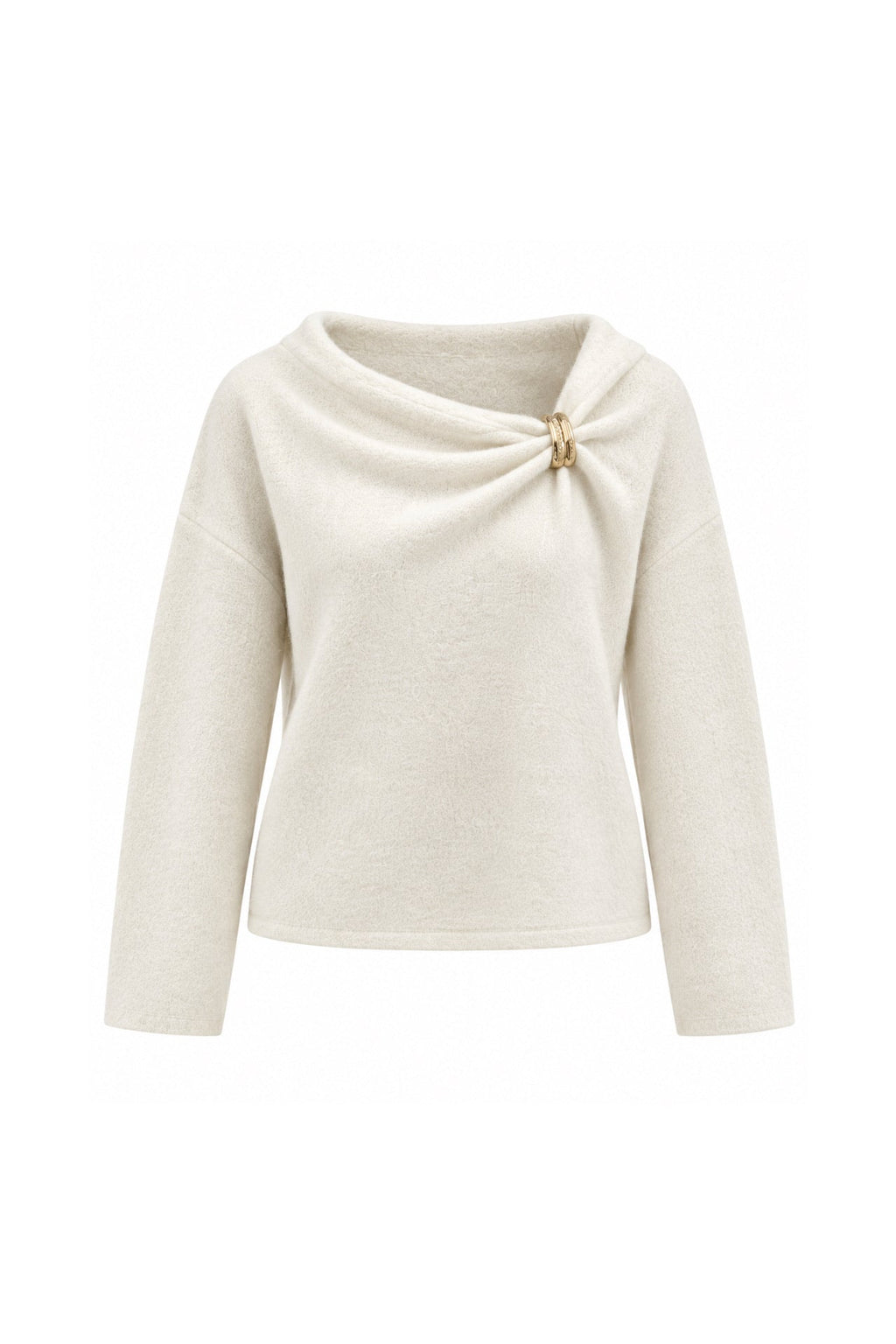 Cairn Draped-Neck Detail Knit Sweater – White