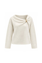 Cairn Draped-Neck Detail Knit Sweater – White