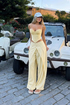 Valleria Corset Top & Draped Wide-Leg Pants Set – Yellow