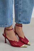 Celestia Royale Lace Couture Ankle Strap Heels – Burgundy