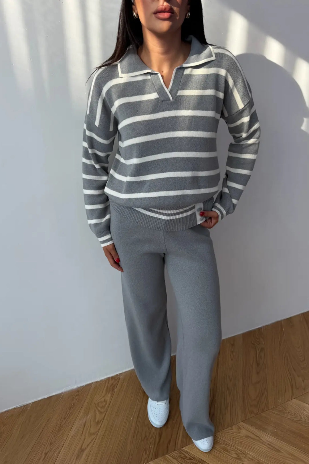 Blythe Striped Polo Knit Two-Piece Set
