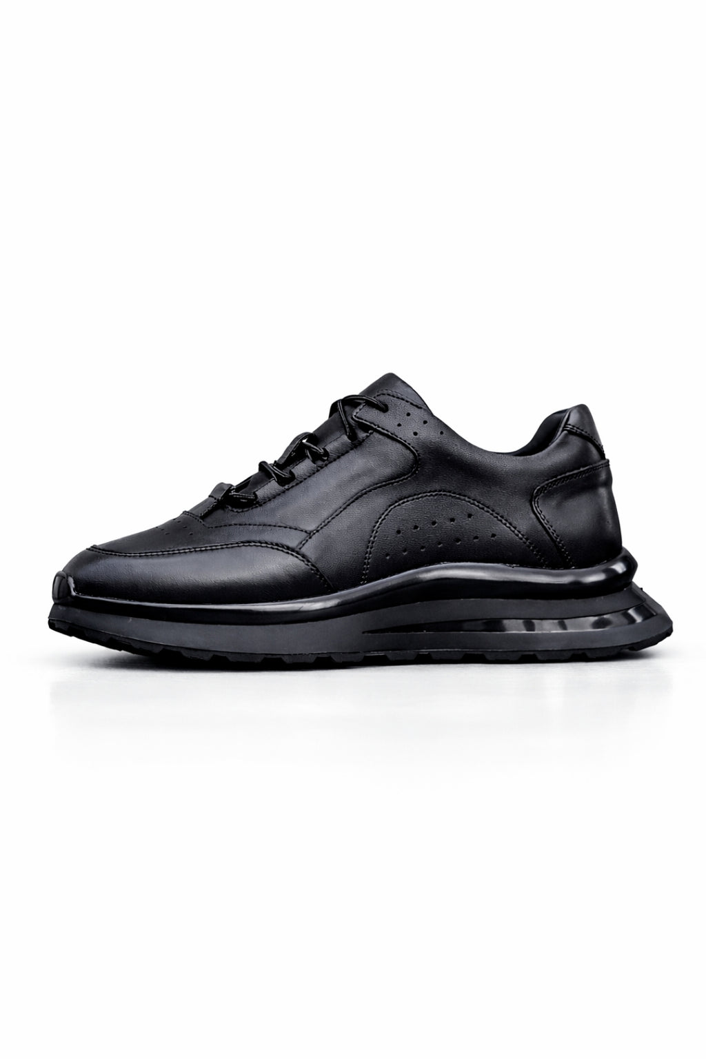 Siyah %100 Hakiki Deri 4 CM İthal Eva Taban Sneaker