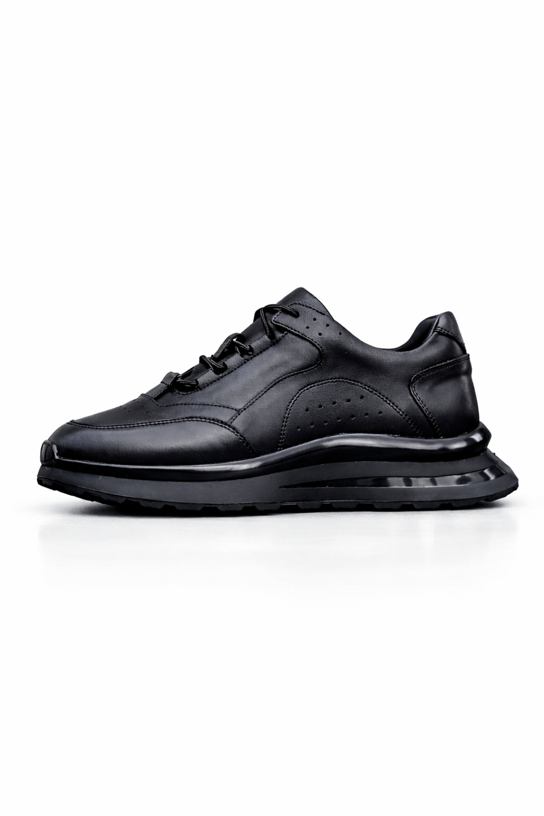 Siyah %100 Hakiki Deri 4 CM İthal Eva Taban Sneaker