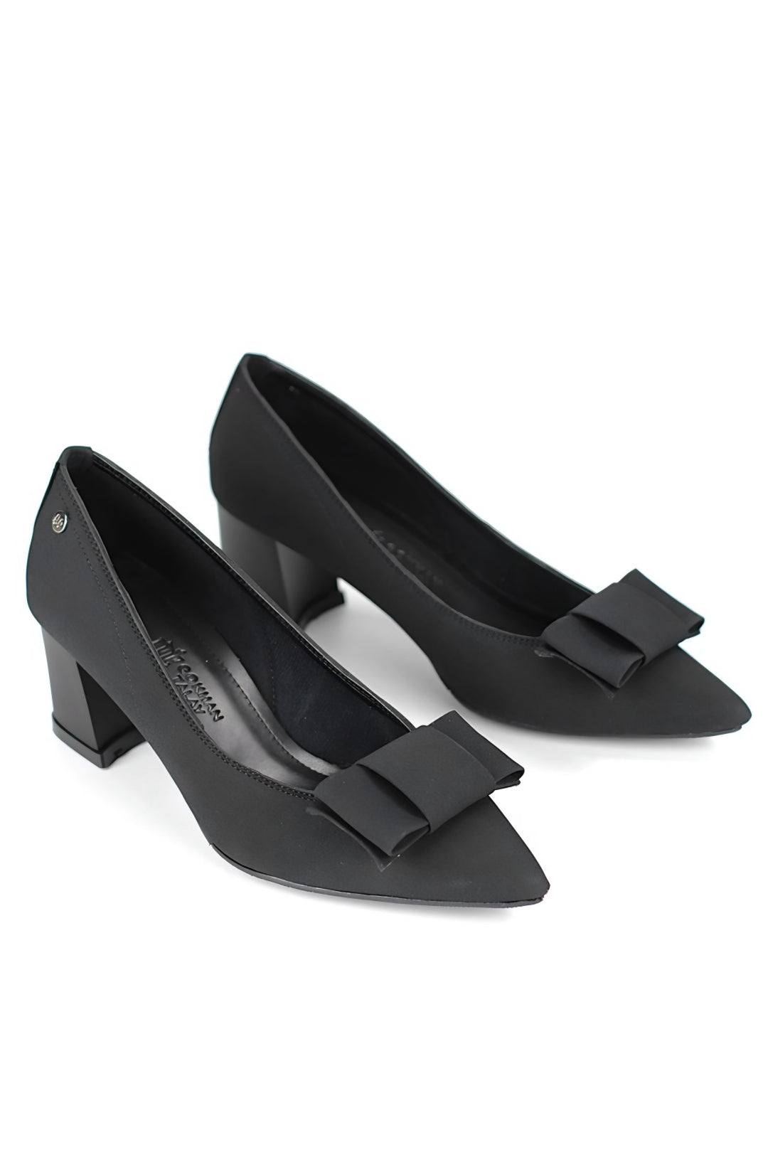 Benedita Esnek Yumuşak Kaymaz Taban (4 cm) Köşe Fiyonklu Kadın Kalın Topuklu Ayakkabı – Siyah Süet