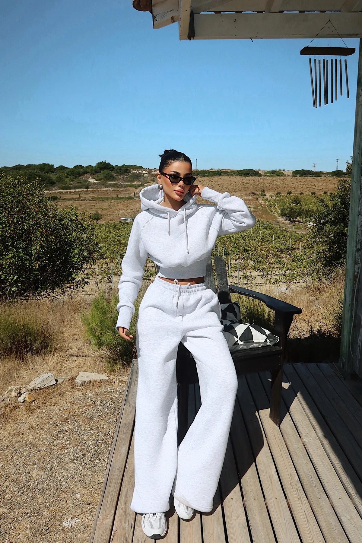 Arden Scarf-Hood Cropped Tracksuit – Smoke Grey