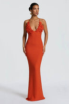 Solara Bloom Crochet Maxi Dress – Orange Floral Lace Knit