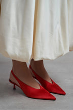 Wilson Slingback Satin Kitten Heels – Red