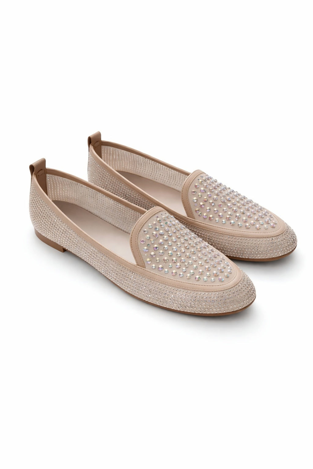 Crystal Flat Embellished Beige Ballerinas