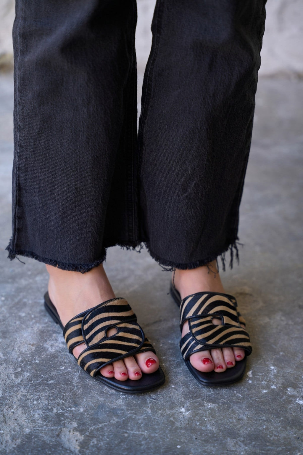 Linear Zebra Genuine Suede Women's Slippers