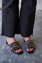 Linear Zebra Genuine Suede Women's Slippers