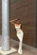 Nivellea Sculpted Corset Maxi Dress – Beige
