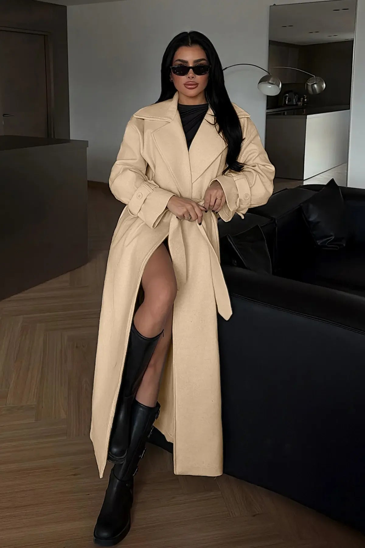 Verya Longline Belted Coat – Cream