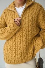 Merrick Chunky Cable-Knit Half-Zip Sweater – Orange