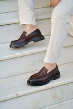 Brown Genuine Leather Penny Loafers